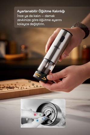 SHB-7521 Otomatik Tuz ve Karabiber Öğütücü Seti Standlı Type-C Şarjlı Ayarlanabilir Öğütme