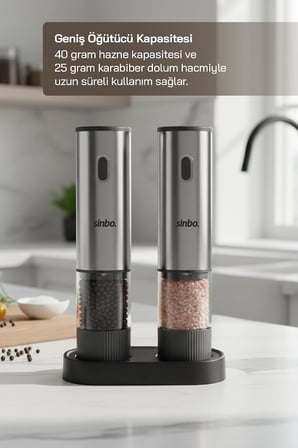 SHB-7521 Otomatik Tuz ve Karabiber Öğütücü Seti Standlı Type-C Şarjlı Ayarlanabilir Öğütme
