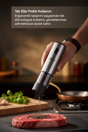 SHB-7521 Otomatik Tuz ve Karabiber Öğütücü Seti Standlı Type-C Şarjlı Ayarlanabilir Öğütme