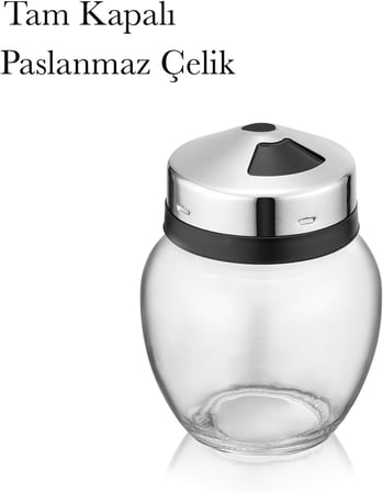 Cam Baharatlık 370 ml Paslanmaz Çelik Tam Açık Tam Kapalı ve Farklı Ayar Dökme Şekli Ev Ofis Kafe Restourant Lokanta Tuzluk Biberlik