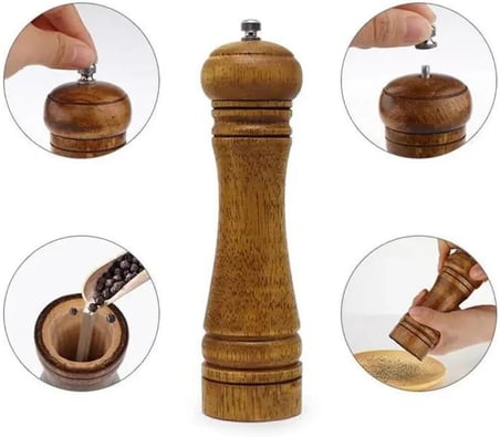 Doğal Ahşap Gövdeli Öğütücü Seramik Bıçaklı Baharat Ve Tuz Değirmeni 27 Cm 2 Adet