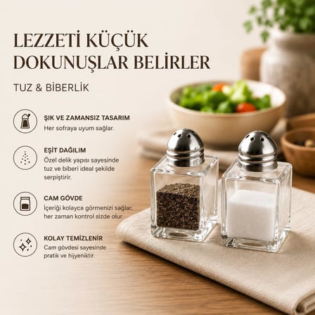 Mini Cam Tuzluk Biberlik Seti Kare Baharatlık Paslanmaz Çelik Kapaklı Şeffaf Cam Sofra Tuzluk Baharat Kabı Modern Dekoratif Tuzluk Biberlik Takımı (2)