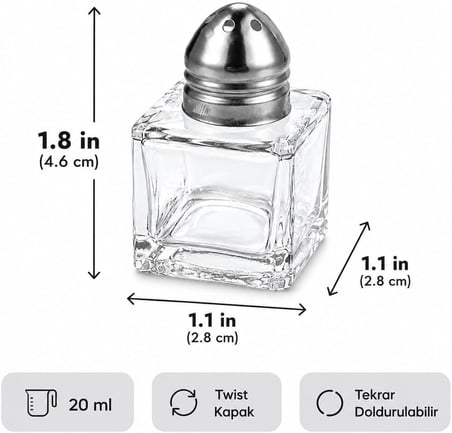 Mini Cam Tuzluk Biberlik Seti Kare Baharatlık Paslanmaz Çelik Kapaklı Şeffaf Cam Sofra Tuzluk Baharat Kabı Modern Dekoratif Tuzluk Biberlik Takımı (2)