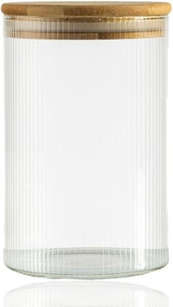 600 Ml Çizgili Kavanoz - Yuvarlak Ahşap Kapaklı Hava Geçirmez, Tatlı, Baharat, Gıda Saklama Kabı, Kokusuz Dayanıklı Cam Saklama Kabı, Kavanoz