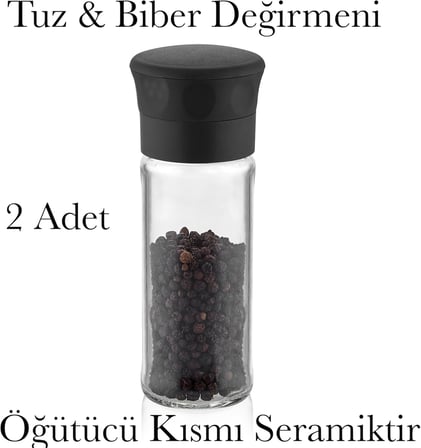 2 Adet Tuz ve Karabiber Değirmeni 2 Adet Cam Gözde Öğütücü Kısmı Seramiktir Tuz Değirmeni