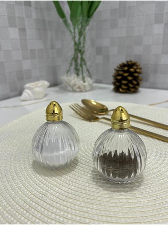 2 li Gold Çizgili Origami Tuzluk Biberlik Takımı | Cam Tuzluk | Cam Biberlik