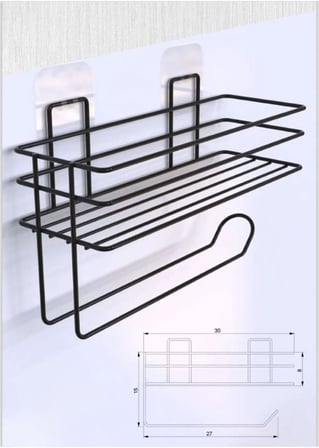 Yapışkanlı Metal Raf – Kağıt Havlu Askılı Duvar Tipi Baharatlık ve Şampuanlık, Banyo ve Mutfak İçin Uygun, Delmeden Yapıştırmalı Metal Askılı Organizer Raf