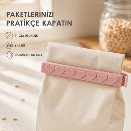 6’lı Poşet Kapatıcı Klips Seti, Torba ve Ambalaj Kapatma Aparatı, Gıda Saklama Paket Mandalı