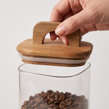 Akasya Kapaklı Kare Cam Kavanoz 1500 ml, 10 × 20 cm, Contalı Tutma Kulplu Şeffaf Erzak Kabı, Makarna Pirinç Bakliyat Yulaf Kuruyemiş ve Kuru Gıda Saklama Kavanozu