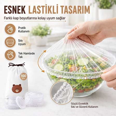 Lastikli Gıda Bonesi 100 Adet - Tek Kullanımlık Şeffaf Streç Bone - Tabak Tencere Kase Meyve Sebze Kapatma Örtüsü - Pratik Mutfak Saklama Koruyucu - Buzdolabı İçin Hijyenik - 20 x 20 cm