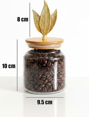 3’Lü Bambu Kapaklı Metal Yaprak Figürlü Cam Kavanoz Seti - Saklama Kabı 635Cc
