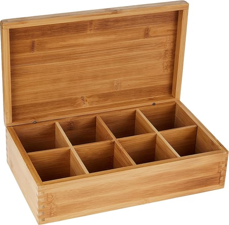 8 Bölmeli Bambu Ahşap Çay Kutusu, 12-3/8 "x 7-3/8" x 3-3/5"