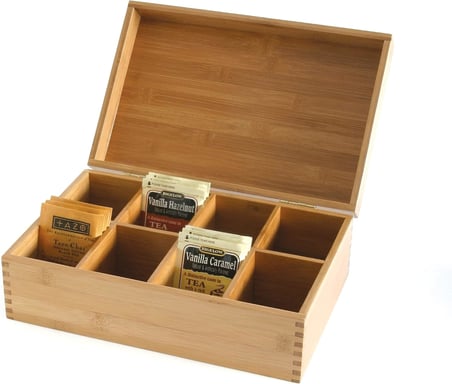 8 Bölmeli Bambu Ahşap Çay Kutusu, 12-3/8 "x 7-3/8" x 3-3/5"