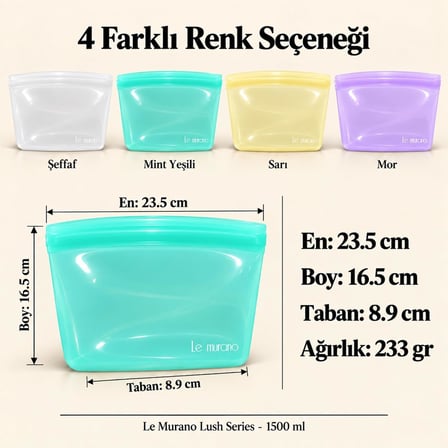 Lush 1500 ml Platinum Silikon Sızdırmaz Gıda Saklama Torbası