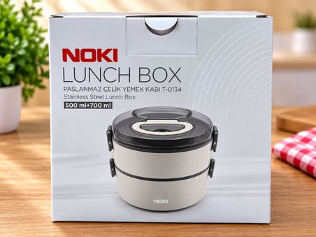 NOKI Lunch Box T-0134 500+700 ML Paslanmaz Çelik Yemek Kabı – Kaşıklı, Özel Saplı, Sızdırmaz, 2 Katlı (PEMBE)