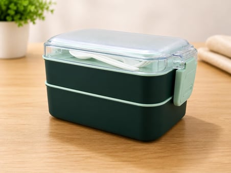DORDOİ ASTRALLİFE 2 Katlı Beslenme Kabı 850 ml + 500 ml Bölmeli Lunch Box Çatal Kaşık Seti Yeşil Renk