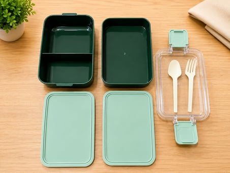 DORDOİ ASTRALLİFE 2 Katlı Beslenme Kabı 850 ml + 500 ml Bölmeli Lunch Box Çatal Kaşık Seti Yeşil Renk