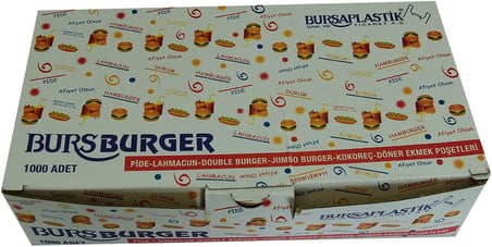 Bursa Plastik Bursburger Pide Lahmacun Burger Kokoreç Döner Ekmek Hışır Poşeti 13X26 1000 Adet