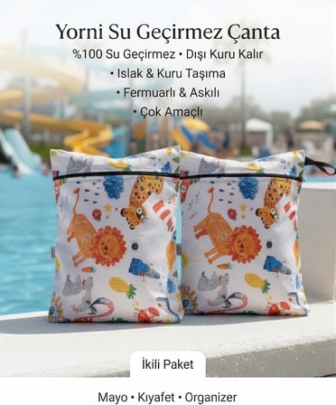 2 Adet, 30 x 35 Cm, Jungle Desen, Sıvı Geçirmeyen Çok Amaçlı Çanta, Ekonomik Set, Yıkanabilir