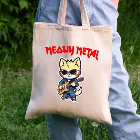Kedi Baskılı Ham Bez Çanta Metalci Kedi