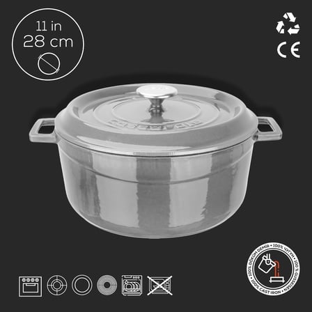 Metal Premium Serisi - Döküm Yuvarlak Tencere, 28 cm, Majolik Gri