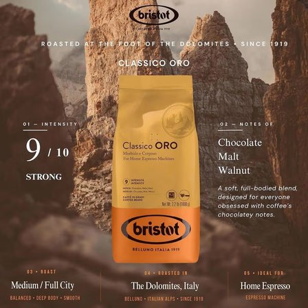 Bristot Classico Oro 1 Kg Çekirdek Kahve - Orta Kavrulmuş Premium İtalyan Espresso