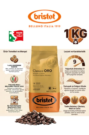 Bristot Classico Oro 1 Kg Çekirdek Kahve - Orta Kavrulmuş Premium İtalyan Espresso
