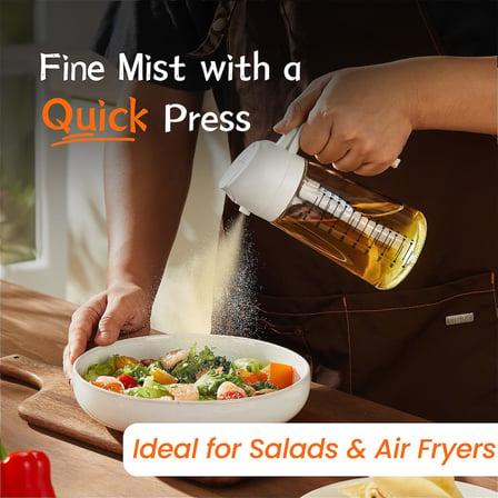 16oz/470ml Pişirme için Cam Zeytinyağı Püskürtücü - Mutfak Aletleri, Hava Fritözü, Salata ve Barbekü için 2'si 1 Arada Zeytinyağı Dispenseri - Beyaz ve Yeşil
