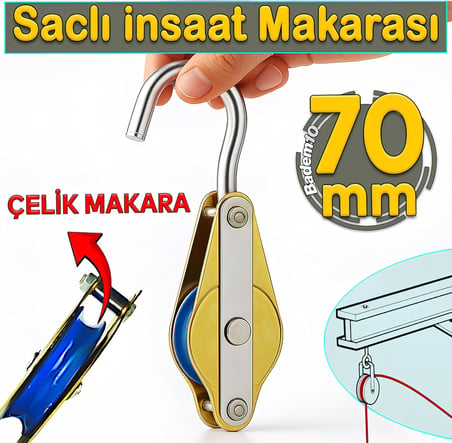 70 mm Saclı İnşaat Makarası Halatlı Kanca Kasnak Tavan Vinç Kasnağı Yük Taşıma Makara