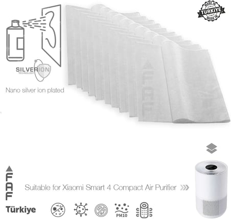 10 Adet Nano Gümüş İyonlu Elektrostatik Toz Tutucu Ön Filtre Xiaomi Smart Purifier 4 Compact ile Uyumlu