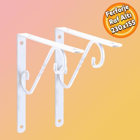 Raf Altı Raf Tutucu Ayak Ferforje Beyaz 230 x 155 mm 2 ADET