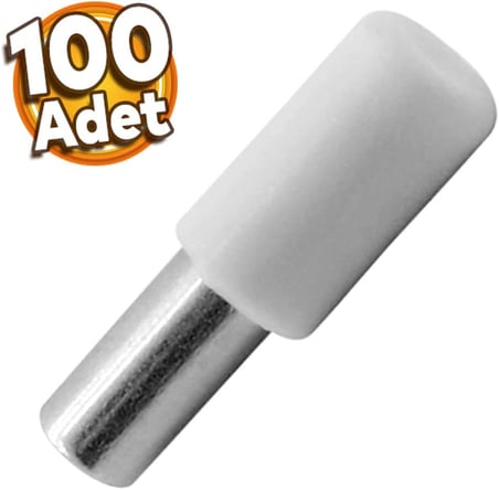 Plastik Metal Başlı Raf Pimi beyaz 100 adet