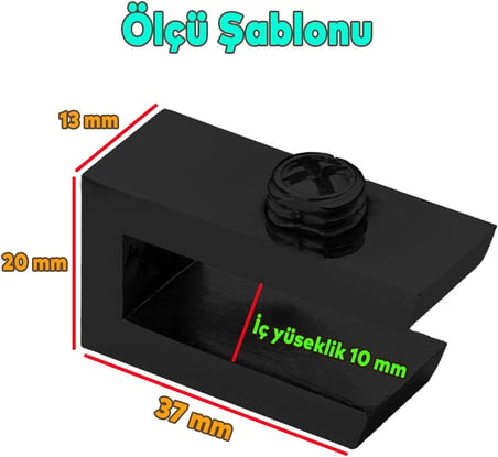 Cam Tutucu Ahşap Raf Tutucu Cam Etejeri Metal U Tipi Mat Siyah Metal Vidalı (4 ADET)