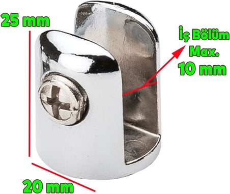 Cam Raf Tutucu Metal Yuvarlak Cam Etejer Menteşesi Krom Metal Vidalı 10 mm (4 Adet)