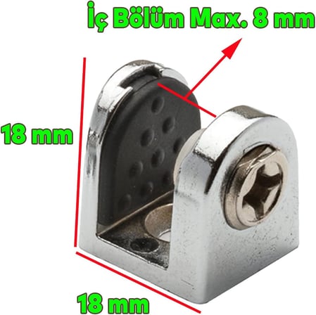 Tırnak Metal Cam Raf Tutucu Cam Etejer Menteşesi Krom Metal Vidalı 8 mm (4 Adet)