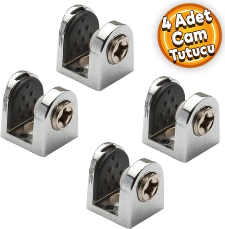 Tırnak Metal Cam Raf Tutucu Cam Etejer Menteşesi Krom Metal Vidalı 8 mm (4 Adet)