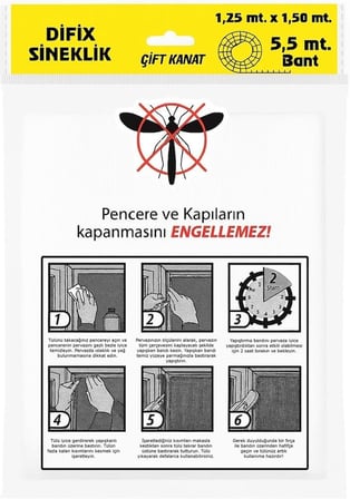 Çift Kanat Pratik Sineklik, 1,25 m x 1,5 m Tül, Kapı & Pencere Uyumlu, Kolay Montaj, Pratik, 5,5 m Yapıştırma Bantlı