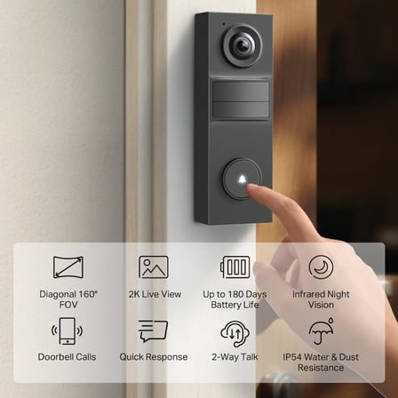 D205 | Mini Akıllı Görüntülü Kapı Zili | 2K Net Görüntü | 160° Geniş Açı | 180 Gün Pil Ömrü | AI Kişi Algılama | İki Yönlü Ses | IP54 Hava Koşullarına Dayanıklı | Bulut/SD Kart Depolama