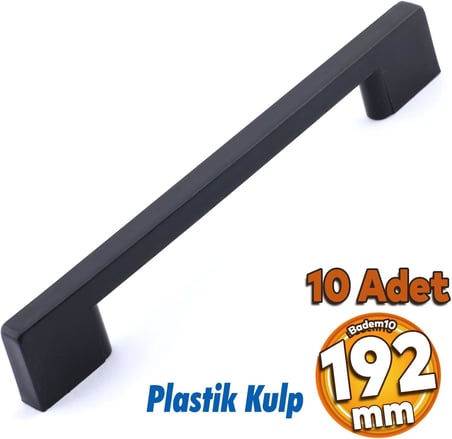 10 Adet Plastik Kulp Köprü Mobilya Mutfak Dolabı Çekmece Dolap Kulpları Kapak Kulpu Siyah 192 mm