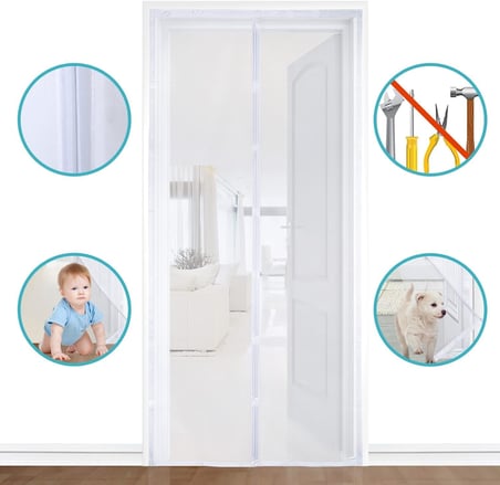 Mıknatıslı Kapı Sinekliği, Sinek Böcek Tutucu, Beyaz Tül Sineklik, Sivrisinek Ağı, Balkon Kapısı, Sürgülü Kapı, Teras Kapısı İçin Mıknatıslı Perde 105 CM