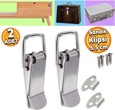 Gergi Mandalı Çelik Sandık Kaput Kilidi Klipsi 5.5 cm Düz Parlak Krom 2 ADET