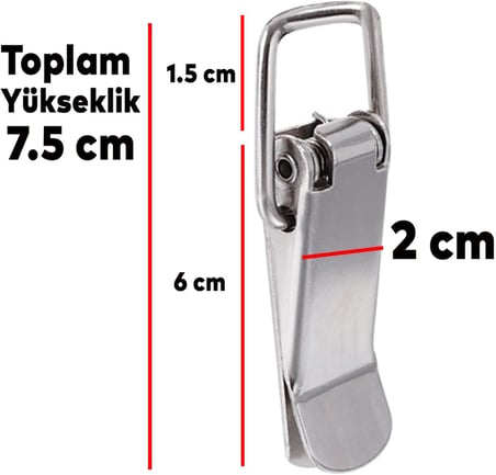 Gergi Mandalı Çelik Sandık Kaput Kilidi Klipsi 7.5 cm Düz Parlak Krom 2 ADET
