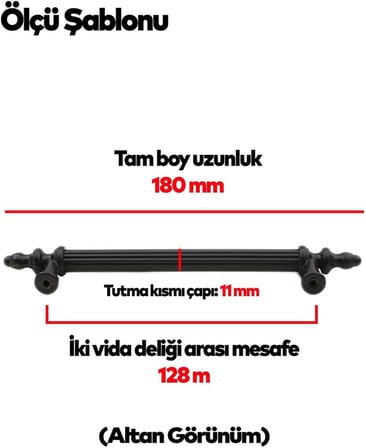 20 ADET (SERT PLASTİK) Polavit 128 Mm Siyah Mobilya Mutfak Çekmece Dolap Dolabı Kulpu Kulbu Kulpları