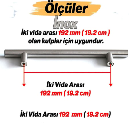 10 Adet Pürüzsüz İnox Metal Kulp 192 mm Mobilya Mutfak Çekmece Dolap Dolabı Kulbu Kulpu Kulpları