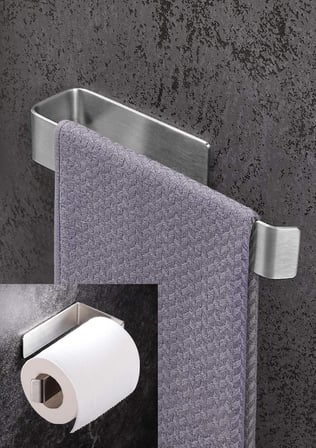 Paslanmaz Çelik Havluluk ve Tuvalet Kağıdı Askısı SET INOX Kendinden Yapışkanlı Anında Kolay Montaj Vida Yok!
