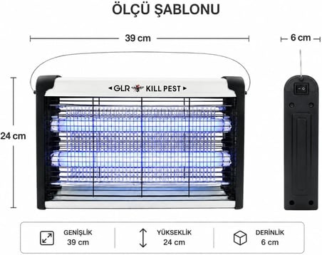Elektrikli Sivrisinek Öldürücü Lamba 20W, 2x10W UV Işıklı Uçan Haşere Tuzağı, Sessiz Çalışma, Askılı ve Masaüstü Kullanım, 220-240V, IP20 İç Mekan Kullanımı | 20W KF-6020