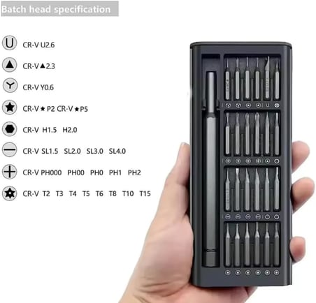 25 Parça Hassas Tornavida Seti – 24 Farklı Uçlu Mıknatıslı Mini Tornavida Takımı, Telefon Laptop Bilgisayar Saat Gözlük Elektronik Tamir Seti, Taşıma Kutulu