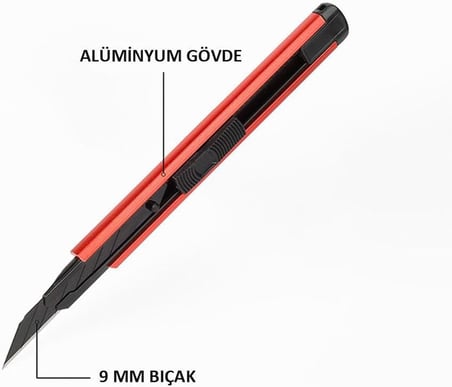 WP212020 9 mm Alüminyum Kasa Cep Askılı Maket Bıçağı, Kırmızı