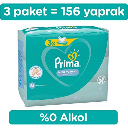 Prima Alkolsüz-Parfümsüz 3 x 52 Yaprak 3 Paket Islak Mendil