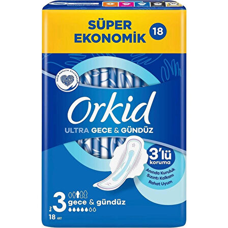 Orkid Hijyenik Ped Ultra Gece & Gündüz 18 Adet Süper Ekonomik Paket